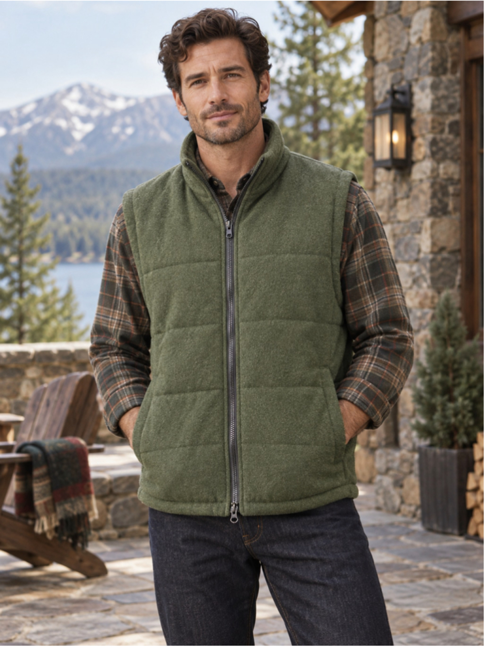 Vintage Woolrich John Rich Vest Men L 100% Wool Quilted Heritage Gorpcore Green